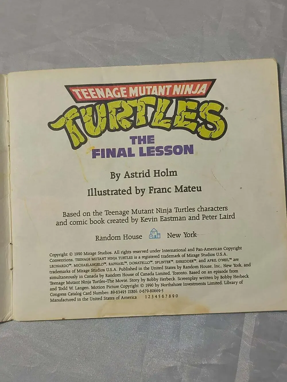 Random House Teenage Mutant Ninja Turtles The Final Lesson PB 1990 Holm